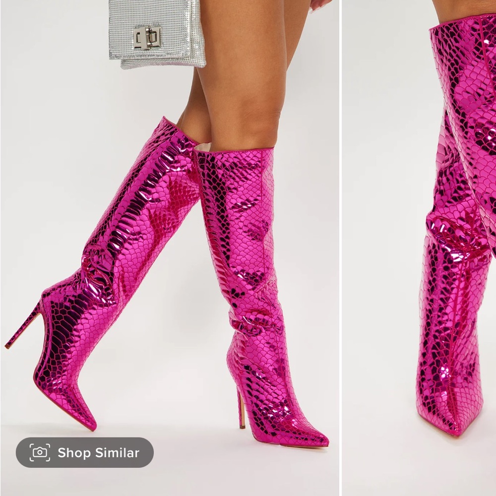 Fashion Nova Amira Snakeskin Heel Boots Pink NWT Women’s 7.5